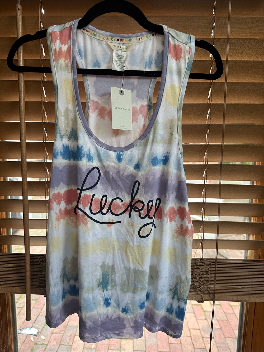 Lucky Brand Pastel Tie-Dye 'Lucky' Graphic Tank Top